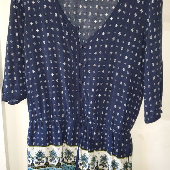 Garage Women's Romper Shorts Outfit Blue & Floral Print Long Sleeves Size S/P - Picture 7 of 16